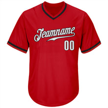 Load image into Gallery viewer, Custom Red White-Black Authentic Throwback Rib-Knit Baseball Jersey Shirt