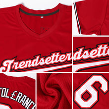 Load image into Gallery viewer, Custom Red White-Gold Authentic Throwback Rib-Knit Baseball Jersey Shirt