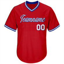 Load image into Gallery viewer, Custom Red White-Royal Authentic Throwback Rib-Knit Baseball Jersey Shirt