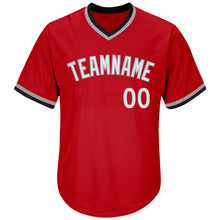 Load image into Gallery viewer, Custom Red White-Navy Authentic Throwback Rib-Knit Baseball Jersey Shirt