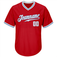 Load image into Gallery viewer, Custom Red White-Light Blue Authentic Throwback Rib-Knit Baseball Jersey Shirt