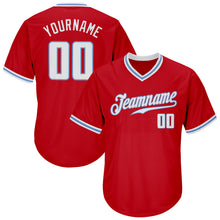 Load image into Gallery viewer, Custom Red White-Light Blue Authentic Throwback Rib-Knit Baseball Jersey Shirt
