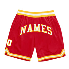 Load image into Gallery viewer, Custom Red White-Gold Authentic Throwback Basketball Shorts