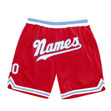 Load image into Gallery viewer, Custom Red White-Light Blue Authentic Throwback Basketball Shorts