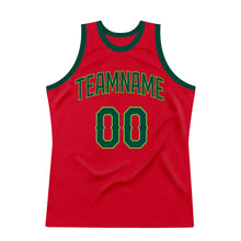 Load image into Gallery viewer, Custom Red Hunter Green-Neon Green Authentic Throwback Basketball Jersey