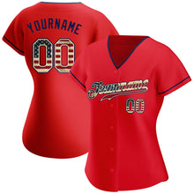 Load image into Gallery viewer, Custom Red Vintage USA Flag-Navy Authentic Baseball Jersey