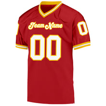 Load image into Gallery viewer, Custom Red White-Gold Mesh Authentic Throwback Football Jersey