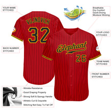Load image into Gallery viewer, Custom Red Black Pinstripe Black-Gold Authentic Baseball Jersey