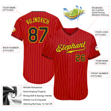 Load image into Gallery viewer, Custom Red Gold Pinstripe Black-Gold Authentic Baseball Jersey