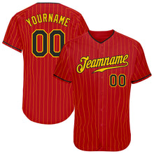 Load image into Gallery viewer, Custom Red Gold Pinstripe Black-Gold Authentic Baseball Jersey