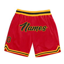 Load image into Gallery viewer, Custom Red Black-Gold Authentic Throwback Basketball Shorts