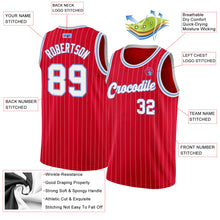 Load image into Gallery viewer, Custom Red White Pinstripe White-Light Blue Authentic Basketball Jersey