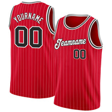 Load image into Gallery viewer, Custom Red White Pinstripe Black-White Authentic Basketball Jersey