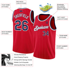 Load image into Gallery viewer, Custom Red White Pinstripe Navy-White Authentic Basketball Jersey