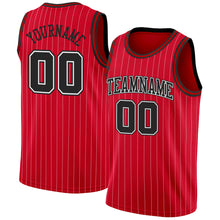 Load image into Gallery viewer, Custom Red White Pinstripe Black-White Authentic Basketball Jersey