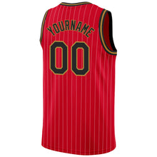 Load image into Gallery viewer, Custom Red White Pinstripe Black-Old Gold Authentic Basketball Jersey