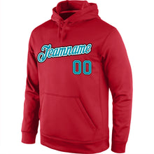 Load image into Gallery viewer, Custom Stitched Red Teal-Black Sports Pullover Sweatshirt Hoodie