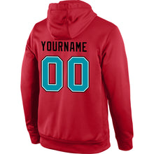 Load image into Gallery viewer, Custom Stitched Red Teal-Black Sports Pullover Sweatshirt Hoodie
