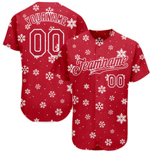 Load image into Gallery viewer, Custom Red Red-White Christmas 3D Authentic Baseball Jersey