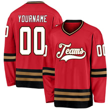 Load image into Gallery viewer, Custom Red White-Old Gold Hockey Jersey