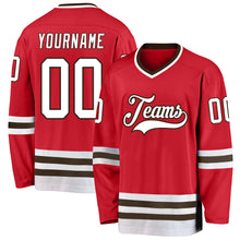 Load image into Gallery viewer, Custom Red White-Brown Hockey Jersey