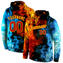 Load image into Gallery viewer, Custom Stitched Red Red-Gold 3D Pattern Design Flame Sports Pullover Sweatshirt Hoodie