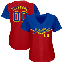Load image into Gallery viewer, Custom Red Royal-Gold 3D Pattern Design Multicolor Authentic Baseball Jersey