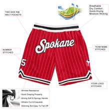 Load image into Gallery viewer, Custom Red White Pinstripe White-Black Authentic Basketball Shorts