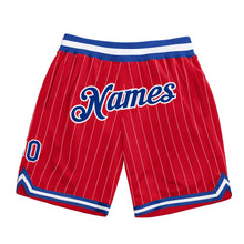 Load image into Gallery viewer, Custom Red White Pinstripe Royal-White Authentic Basketball Shorts