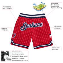 Load image into Gallery viewer, Custom Red White Pinstripe Navy-White Authentic Basketball Shorts