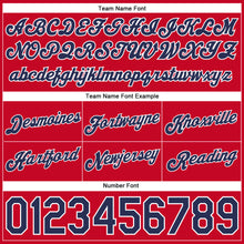 Load image into Gallery viewer, Custom Red White Pinstripe Navy-White Authentic Basketball Shorts