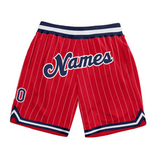 Load image into Gallery viewer, Custom Red White Pinstripe Navy-White Authentic Basketball Shorts