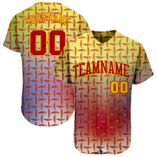 Load image into Gallery viewer, Custom Red Red-Gold 3D Pattern Design Authentic Baseball Jersey