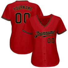 Load image into Gallery viewer, Custom Red Black-Old Gold Authentic Baseball Jersey