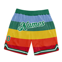 Load image into Gallery viewer, Custom Red Kelly Green-White 3D Pattern Design Rainbow Authentic Basketball Shorts