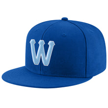 Load image into Gallery viewer, Custom Royal Light Blue-White Stitched Adjustable Snapback Hat