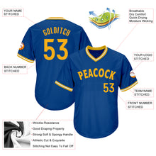 Load image into Gallery viewer, Custom Royal Gold-White Authentic Throwback Rib-Knit Baseball Jersey Shirt