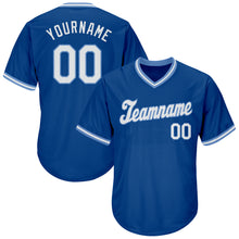 Load image into Gallery viewer, Custom Royal White-Light Blue Authentic Throwback Rib-Knit Baseball Jersey Shirt