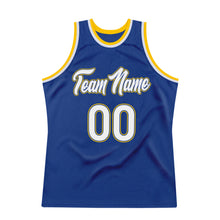 Load image into Gallery viewer, Custom Royal White-Gold Authentic Throwback Basketball Jersey