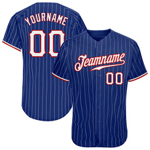 Load image into Gallery viewer, Custom Royal White Pinstripe White-Red Authentic Baseball Jersey