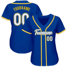 Load image into Gallery viewer, Custom Royal White-Gold Authentic Baseball Jersey