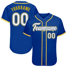 Load image into Gallery viewer, Custom Royal White-Gold Authentic Baseball Jersey