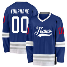 Load image into Gallery viewer, Custom Royal White-Gray Hockey Jersey