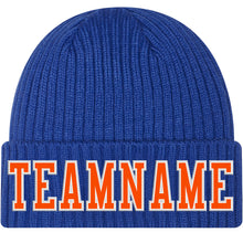 Load image into Gallery viewer, Custom Royal Orange-White Stitched Cuffed Knit Hat