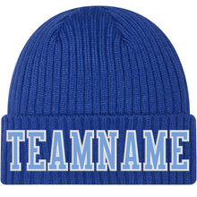 Load image into Gallery viewer, Custom Royal Light Blue-White Stitched Cuffed Knit Hat