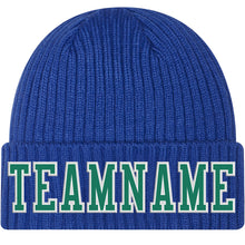 Load image into Gallery viewer, Custom Royal Kelly Green-White Stitched Cuffed Knit Hat