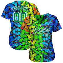Load image into Gallery viewer, Custom Royal Kelly Green-White 3D Pattern Design Multicolored Butterflies Authentic Baseball Jersey