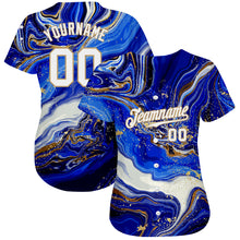 Load image into Gallery viewer, Custom Royal White-Old Gold 3D Pattern Design Marble Authentic Baseball Jersey
