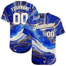 Load image into Gallery viewer, Custom Royal White-Old Gold 3D Pattern Design Marble Authentic Baseball Jersey