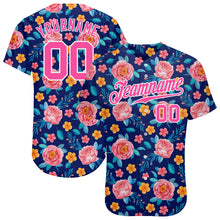 Load image into Gallery viewer, Custom Royal Pink-White 3D Pattern Design Flowers Authentic Baseball Jersey